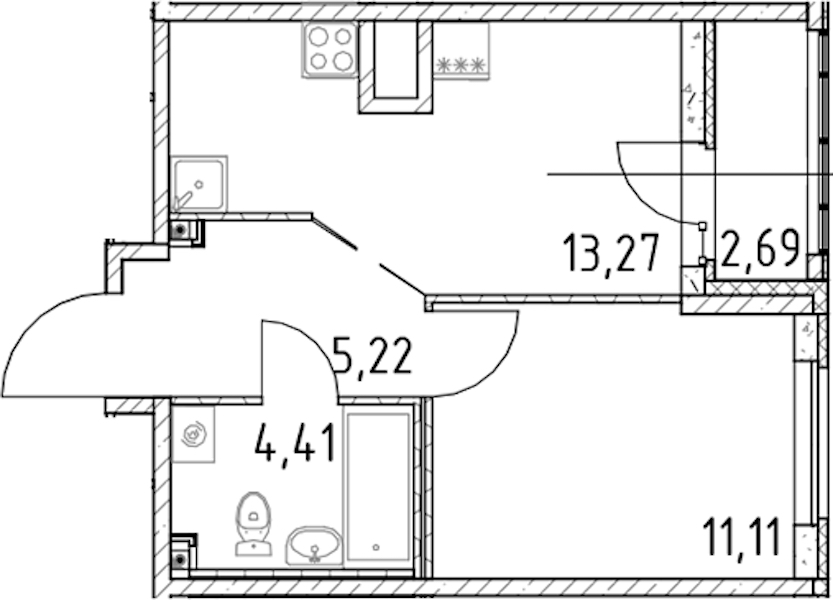 1-комнатная квартира 34.01 м², 23/23 эт., ЖК «Город Первых»
